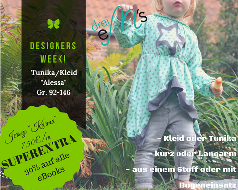 eBook - Kinder - Alessa - Tunika - Kleid - Designersweek - drei eM's - Monatsangebot - Sterne - Karma - Meterware günstig - SALE - Glückpunkt.