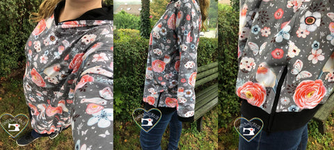 Surita von Drei eMs - Ein Oversize-Hoodie-Schnitt mit Raffinesse  Es gibt den Hoodie in folgenden Größen: XS-XXL.  Der Oversize-Hoodie ist ein Figurschmeichler.  Der Hoodie hat am Bund einen Reißverschluss, der raffiniert in Szene gesetzt wird.  SURITA ist ein Ganzjahresschnitt. Du kannst ihn aus Jersey oder Sweat nähen. Der Stoff sollte dehnbar sein.  Keine Angst! Auch wer noch nie mit Reißverschlüssen gearbeitet hat bekommt das hin! Die Anleitung ist mit über 40 Seiten sehr detailliert bebildert und beschrieben.  Du kannst den Hoodie von XS-XXL ( Brustumfang 120 cm - Fertigmaß Hoodie Brustumfang 156 cm) nähen.