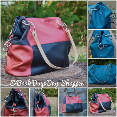 eBook "Day2Day Shopper" von JaSEWmade - Handmade by Scaryle. Die Tasche "Day2Day Shopper" ist ein riesig großer Shopper - Eine Tasche für den Alltag, in die alles reinpasst, was man für das Büro, eine ausgiebige Shoppingtour oder einen Kurzausflug mit Kindern braucht. Das Besondere an der Tasche ist die Henkelaufhängung mit Schnappverschlüssen (Rundkarabinern). Der ovale Boden wird separat eingenäht. Nähzeit beträgt ca. 3 bis 4 Stunden. Schnittmuster - Nähen Taschen & Täschchen - Glückpunkt.