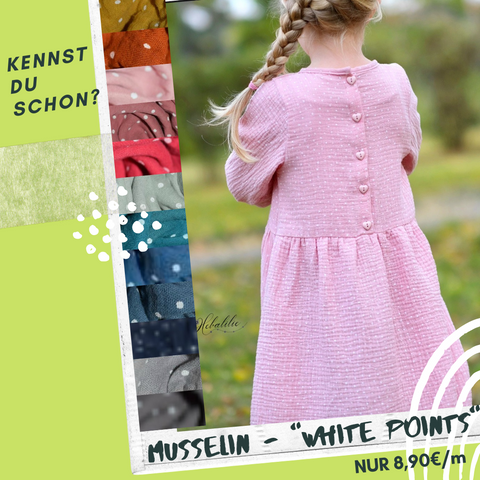 ⭐️KENNST DU SCHON?⭐️ Double Gauze/Musselin "White Points" - Volantkleid Lemel Design - Nähen für Kinder/Mädchen - Kleid - Glückpunkt.