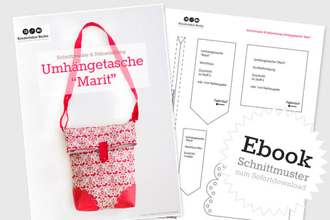 Schnittmuster "Marit" von Kreativlabor Berlin - ausführliche Nähanleitung mit über 130 Farbfotos zum Selbernähen einer stylischen Umhängetasche mit verstellbarem Schultergurt, Kunstleder-Applikation am Taschenboden und optionaler Innentasche (Reißverschluss). Die fertige Tasche misst ca. 26cm x 34cm. Das Schnittmuster ist gut für Nähanfänger geeignet! - Nähen - Schnitt - Schnittmuster - Umhänge-Tasche - Stylebag - Bag - Hipbag - Glückpunkt.