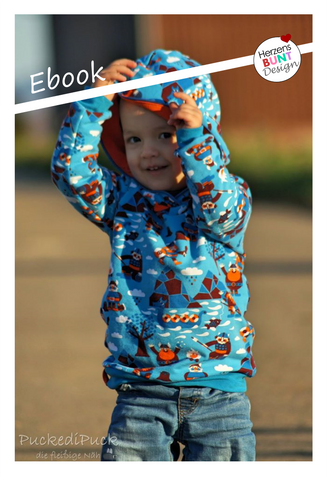 eBook „Sunny der Hoodie“ von Herzensbunt Design ist ein variantenreiches Ebook mit Passenkapuze, Kapuze, Wickelkapuze, Rollkragen, Kapuzenkragen, XXL- Wickelkragen, als Pullover/Pulli, Tunika, Longpulli, mit Teilung und Rüschen, Layering-Saum, Bauchtasche, Eingrifftaschen - Nähen für Kinder/Mädchen/Jungen/Baby - Glückpunkt.