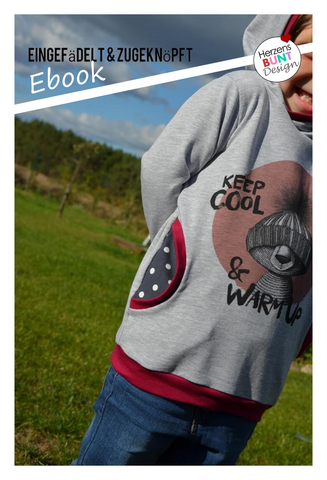 eBook „Sunny der Hoodie“ von Herzensbunt Design ist ein variantenreiches Ebook mit Passenkapuze, Kapuze, Wickelkapuze, Rollkragen, Kapuzenkragen, XXL- Wickelkragen, als Pullover/Pulli, Tunika, Longpulli, mit Teilung und Rüschen, Layering-Saum, Bauchtasche, Eingrifftaschen - Nähen für Kinder/Mädchen/Jungen/Baby - Glückpunkt.