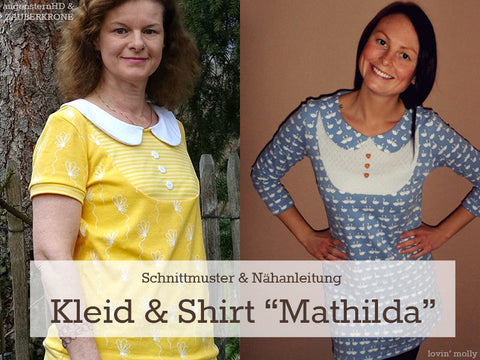 eBook - "Mathilda" - Shirt/Kleid von Kreativlabor Berlin - inkl. Anleitung mit Schnittmuster  kann in vielen verschiedenen Varianten genäht werden. Der Halsausschnitt kann entweder mit einem Bündchen, einem Rollkragen, einer Kapuze oder einem Bubikragen versehen werden. Die "Mathilda" kann entweder als Kleid mit zwei aufgesetzten Taschen oder als Shirt bzw. Pullover genäht werden. Die Ärmel sind in zwei verschiedenen Längen.  Das Schnittmuster enthält die Größen 32-52. Glückpunkt