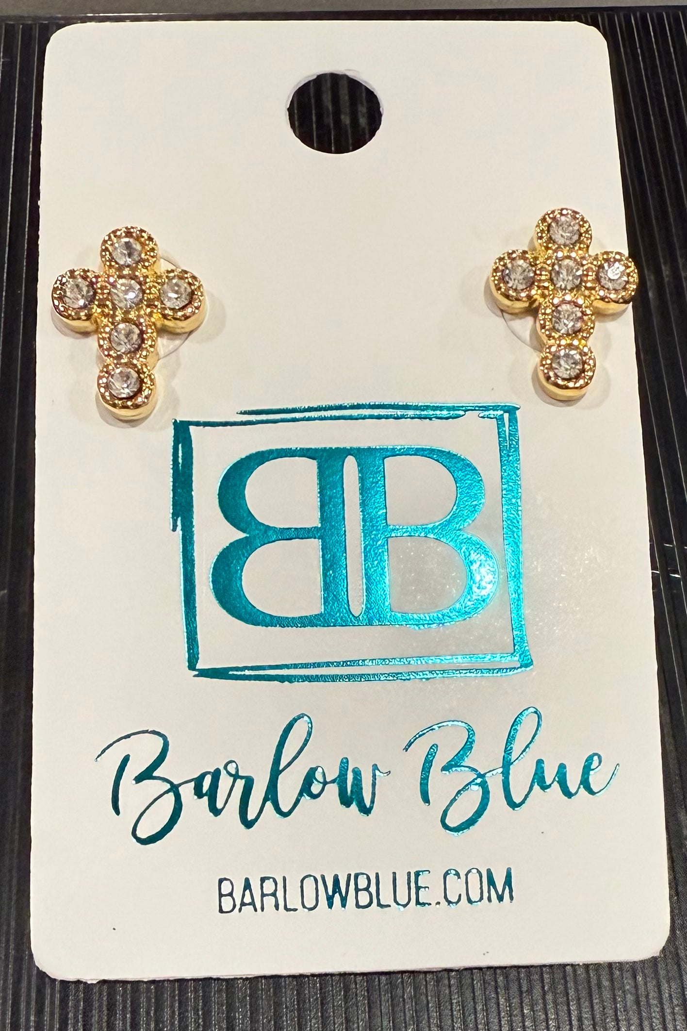 18k Gold Plated Stainless Steel CZ Cross Stud Earrings