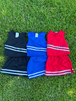 Vintage Style Cheer Suits (IN STOCK).  Please contact us if you don't see the size or color you need!  We can do any school or team.  PRICE INCLUDES TEAM CUSTOMIZATIONS. - Barlow Blue