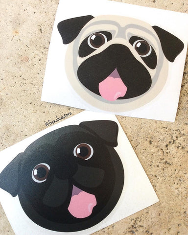 Pug dog breed drawn by Frenchiestore then made into car decals.