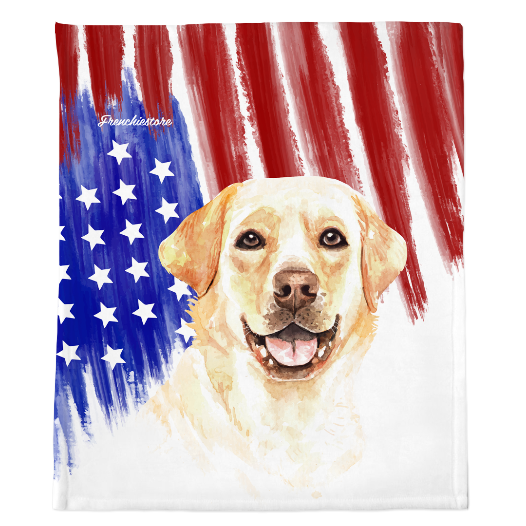 愛國拉布拉多犬毛毯 水彩的美國狗