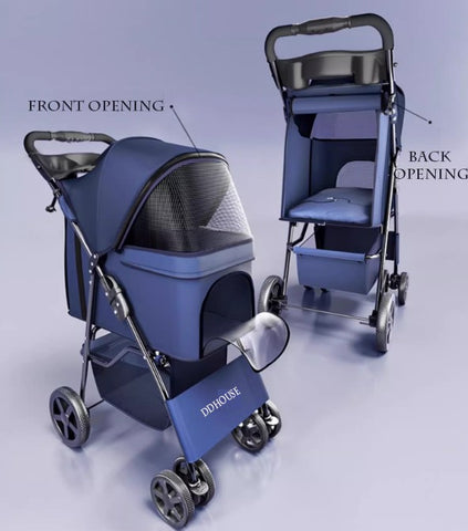 Introducing the DDHouse Classic Design 4 Wheels Pet Pram Pet Stroller, your furry friend's ticket to comfort and style on the go. This pet stroller is meticulously crafted to ensure maximum comfort for both dogs and cats during travel.