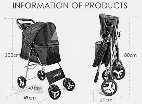 The DDHouse Classic Design 4 Wheels Pet Pram Pet Stroller is the perfect solution for pet owners seeking an easy-to-use, affordable, and comfortable mode of transportation for their furry companions. With its pram-style design, it offers superior protection from the elements while allowing pets to enjoy panoramic views during travel. Say goodbye to worries about your pet's comfort and safety, and embark on memorable adventures together!