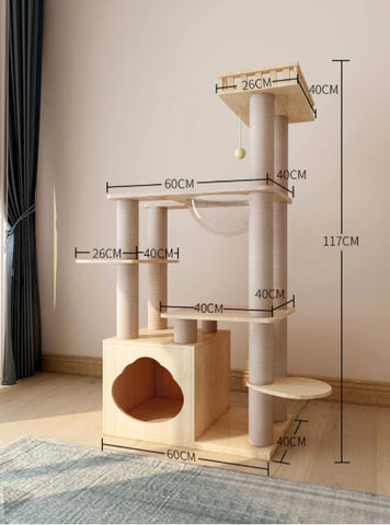 Elegant Wooden Modern Cat Tree Cat Condo Multi-Level Towers Cat Activity Tower with Scratching Posts