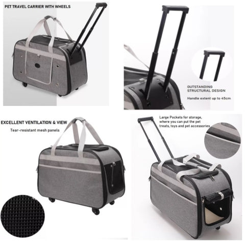 Foldable Big Dog Cat Breathable Rolling Luggage Oxford Suitcase Wheel Moving Kennel Carry on Trolley Pets Travel Bag on wheel