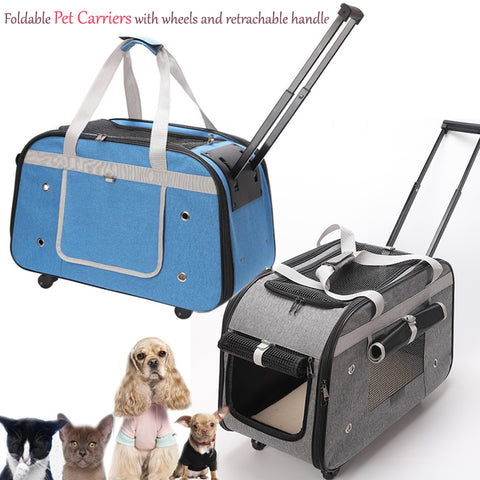 Foldable Rolling Pet Luggage Big Dog Cat Suitcase Breathable Oxford Wheel Kennel Carry Travel Bag