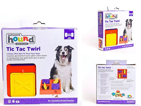 Kyjen Four Chambers Plastic Tic-Tac-Twirl Treat-Hiding Puzzle Toy Pet Dog Cat Food Slow Feeder Bowl Treat Game Singapore TIC TAC Twirl