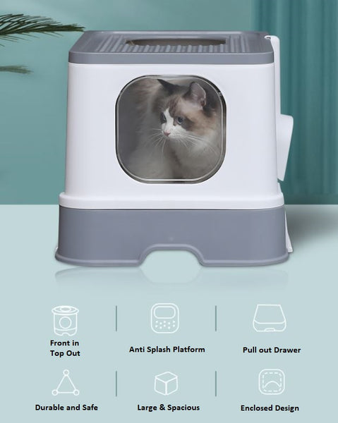 Give your pet a quiet and clean place to do their business with the Enclosed Hooded Cat Litter Box