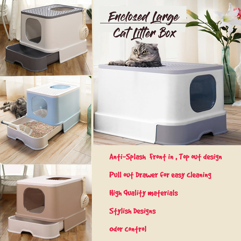 Cat Enclosed Litter Box/Extra Large/Cat Full Enclosed Flip / Front Entry-Top Exit / Pull out drawer Tray Design