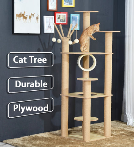 Furniture Wood Cat Tree with Hanging balls