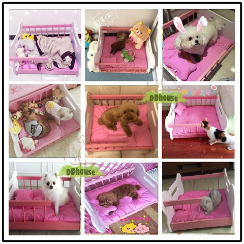 Wooden Style Pet Bed with cushion for Dogs Cats Solid wood Pet Beds For Dog and Cat in singapore
