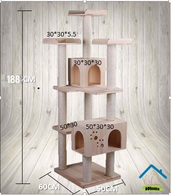 Extreme Tall Wooden Cat Tree Dimension Premium PVC scratch Pole 1.88m Sky-high Multi-Tier Solid Wood Cat Gym Singapore