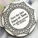 Load image into Gallery viewer, Lace Style Perspex Round Save The Date Magnet
