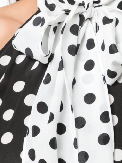 Alice + Olivia Liana Tie-neck Polka Dot Silk Top | Blk/White Polka Dot - Small