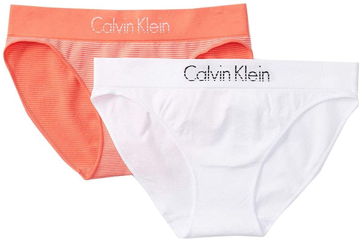 Calvin Klein Women`s Cheeky Bikini Pack of 2 - Orange/White - Small