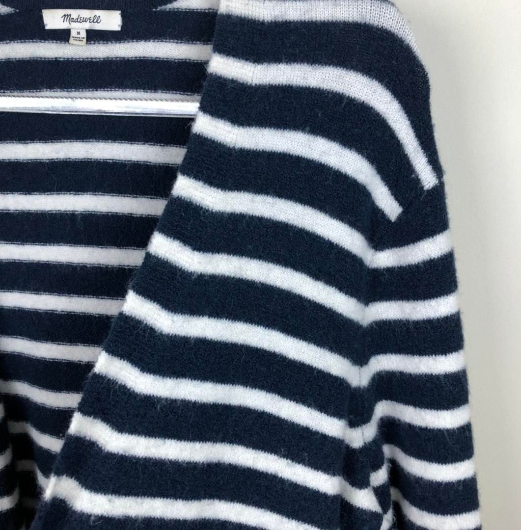 Madewell Cozy Walker Striped Open front Cardigan Sweater | Navy Stripe - Small