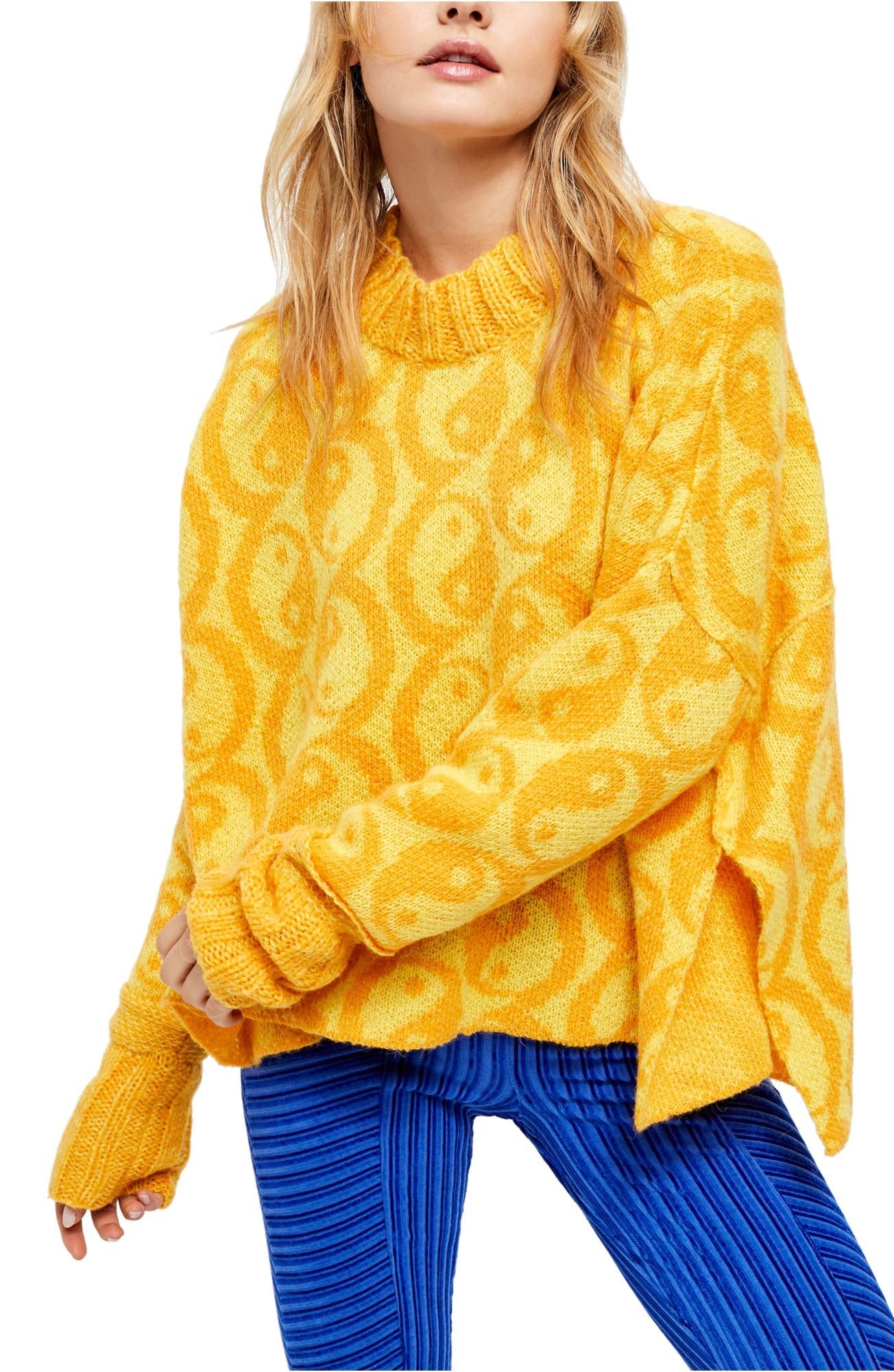 FREE PEOPLE Women's Yin Yang Long Sleeves Sweater | Yellow - Extra Small