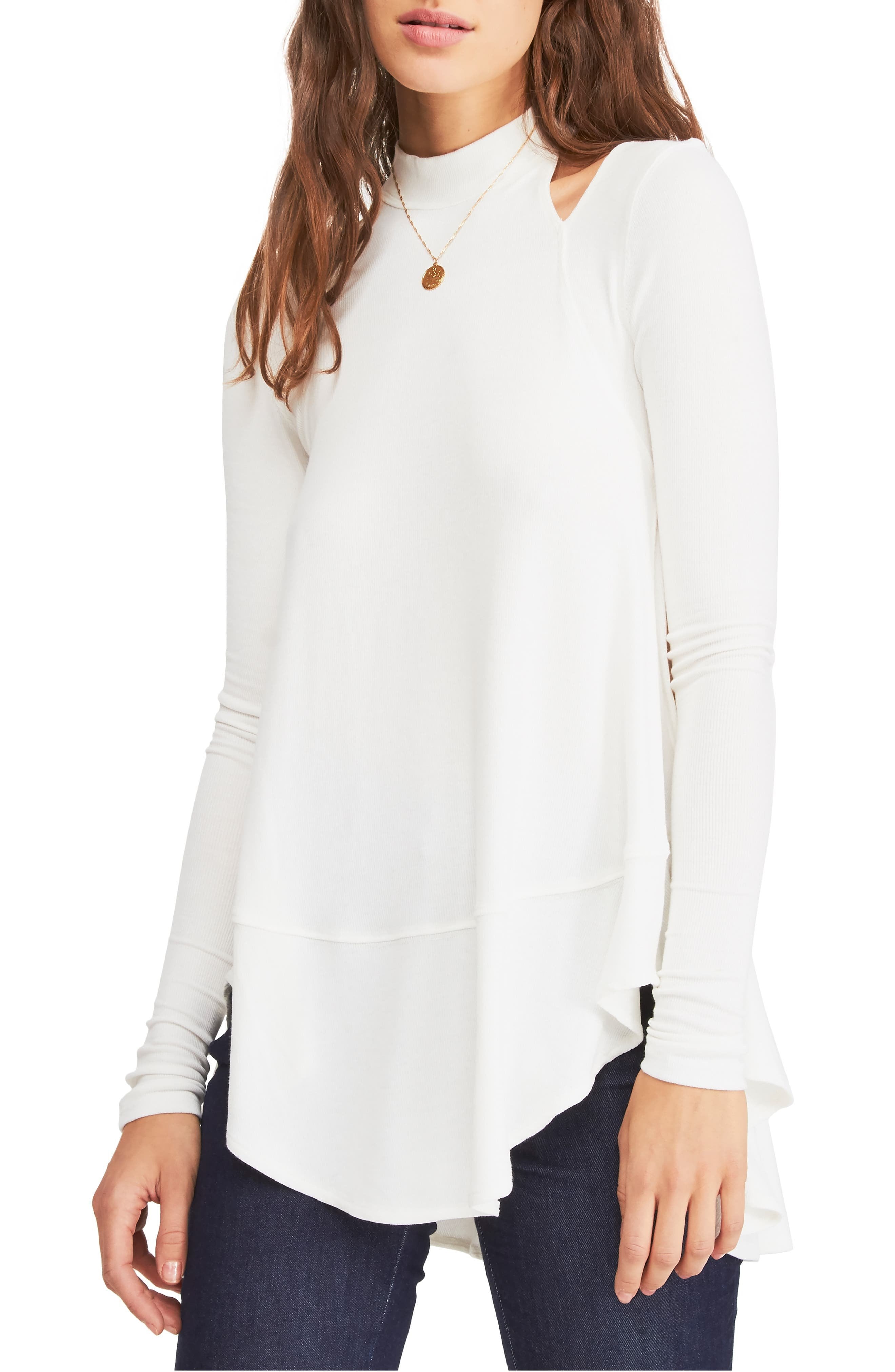 Free People Downtown Girl Tunic Mock Neck Ribbed Tunic Top | White - Small