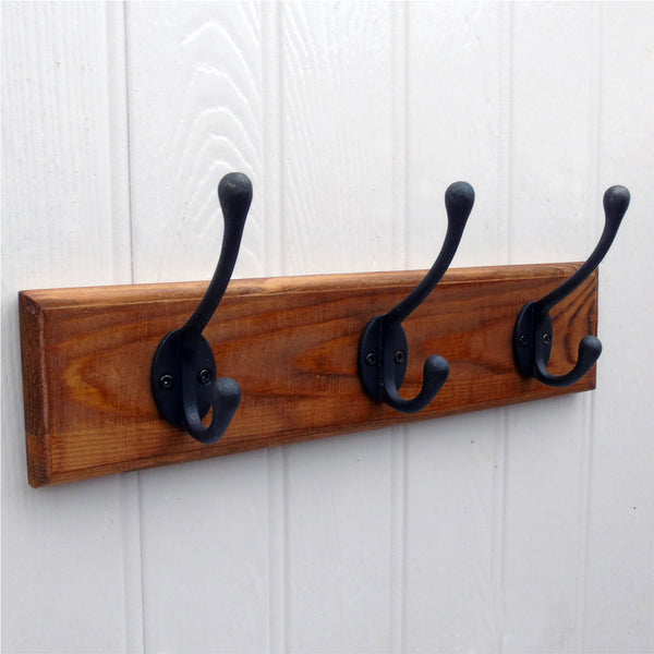 Vintage Antique Coat Rack Rustic Dark Brown Wooden Wall Mounted with 3 ...