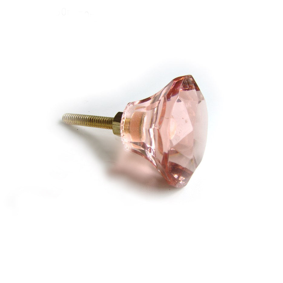 Glass Faceted Cabinet Door Drawer Knob Pink Jonesandgrey