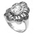 Flower ring with marcasite petals and clear CZ center stone. Wholesale sterling silver rings.