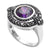 Elegant Oval Marcasite Ring with 1.75 Carat Purple CZ. Wholesale Sterling Silver Rings.