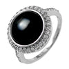 Black Onyx Cabochon Ring with 0.68 Carat CZ Halo. Wholesale Sterling Silver Rings.