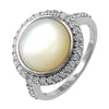 Classic Mother of Pearl Cabochon Ring with CZ Halo. Wholesale Sterling Silver Rings.