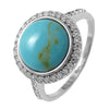 Turquoise Cabochon Ring with 0.68 Carat CZ Halo. Wholesale Sterling Silver Rings.