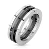 Black and polished natural stainless steel triple band ring | Wholesale stainless steel rings - Jewelry