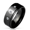 Black ion plated ring with three dazzling CZ accents | Wholesale stainless steel rings - Jewelry