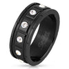 Beautiful black band with 12 chiclets, each with clear CZ | Wholesale stainless steel rings - Jewelry