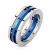 Royal blue and natural stainless steel triple band ring | Wholesale stainless steel rings - Jewelry