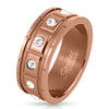 Beautiful bronze band with 12 chiclets, each with clear CZ | Wholesale stainless steel rings - Jewelry