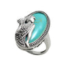 Flapper with Fan in Turquoise and Sterling Silver. 27mm. Wholesale Sterling Silver Rings.