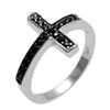 Magnificent Sideways Cross Ring with Beautiful Black CZs | Wholesale Sterling Silver Rings - Jewelry