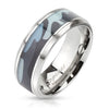 Awesome mirror polished stainless steel ring with blue hunting camo inlay | Wholesale Jewelry