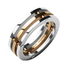 Rose gold and natural polished stainless steel triple band ring | Wholesale stainless steel rings - Jewelry