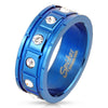 Royal blue band with 12 chiclets, each with clear CZ | Wholesale stainless steel rings - Jewelry