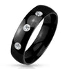 Wedding Band with 3CZs in Black Ion Plated Stainless Steel. Wholesale stainless steel rings.