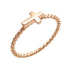  Rose Gold Plated Thin Twisted Band Cross Ring in Sterling Silver. Wholesale sterling silver rings.