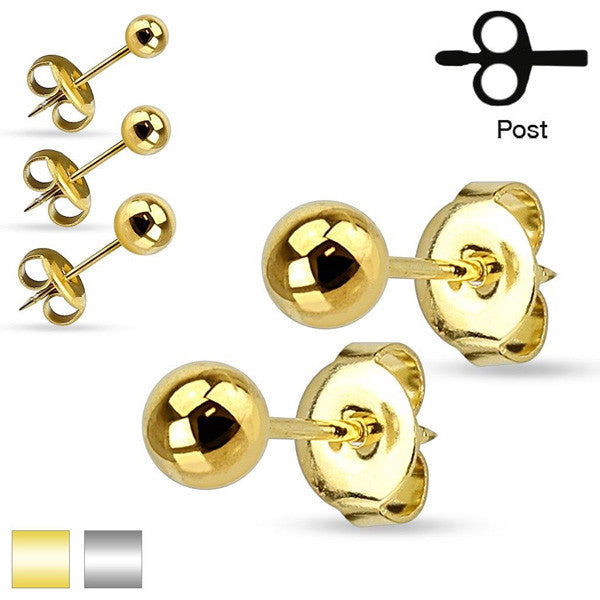 14K Gold Plated Stainless Steel Ball Earrings.Wholesale - 925Express