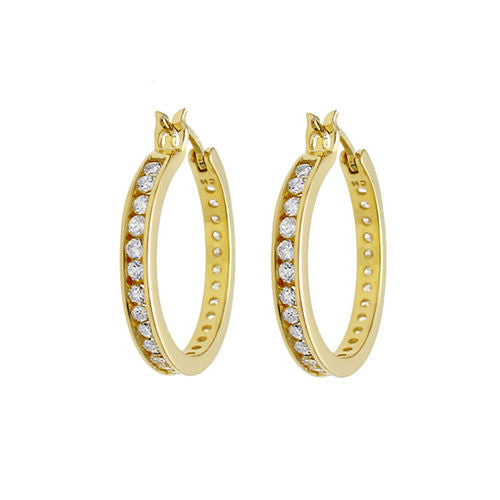 14K Gold over Sterling Silver CZ Hoop Earrings. 2 Sizes - 925Express